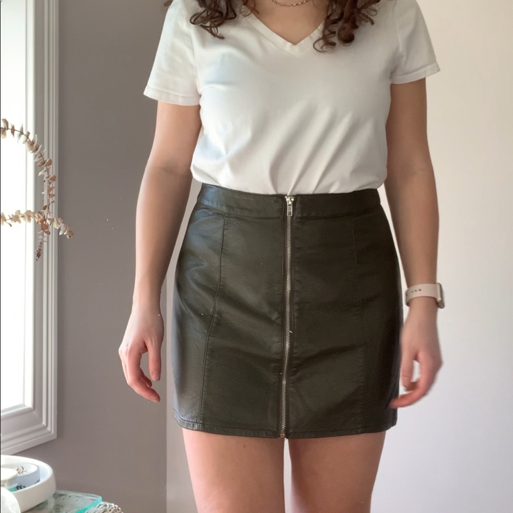Green faux leather zipper skirt